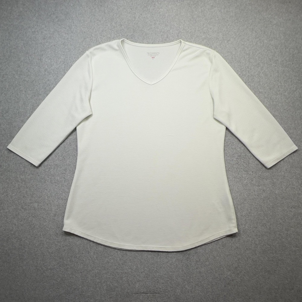 Segments Tee Shirt Womens Large White Ribbed 3/4 Sleeve V Neck Base Layer Top